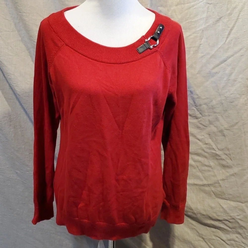 Ralph Lauren Swoop Neck Sweater w/Leather Detail SZ LG